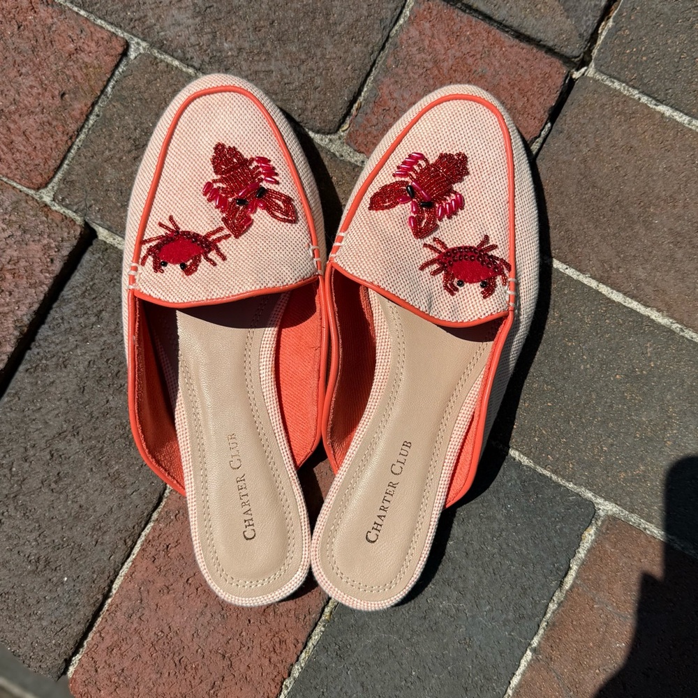 🦞Charter Club Lobster & Crab coastal mules/ slides
